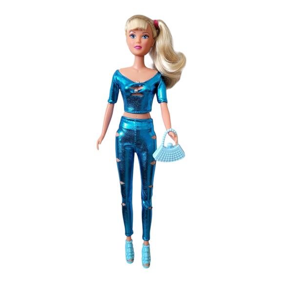 Steffi Doll in Blue Pants Suit and Handbag - Picture 1 of 7